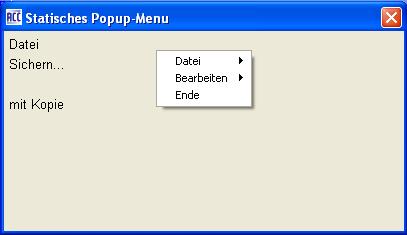 Verwendung eines Popup-Mens